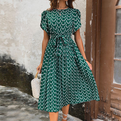 Damen Maxikleid Elegante Taillierung Verspieltes Muster Eveloria