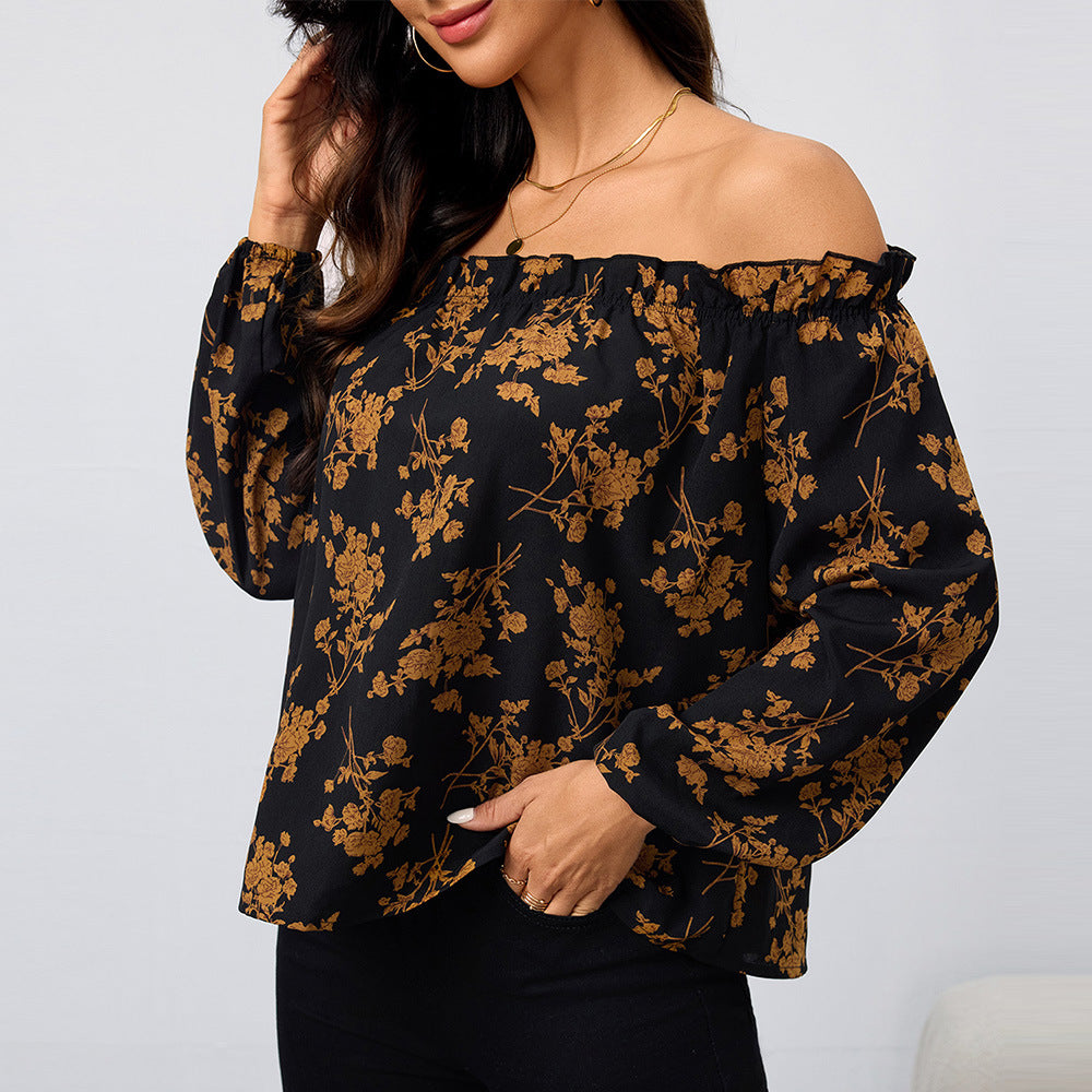 Damen Off-Shoulder Bluse Floralmuster Elastisch