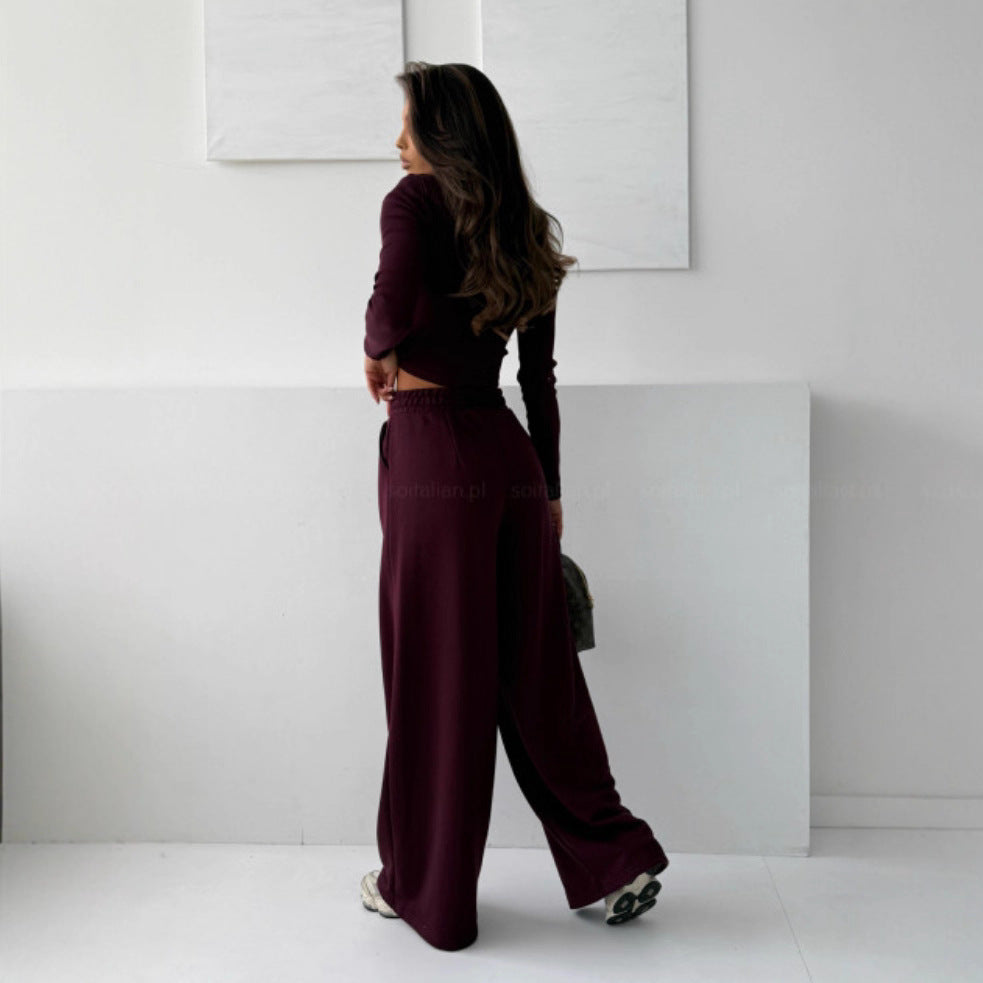 Damen Bequemes Set Cropped Oberteil Weite Jogginghose