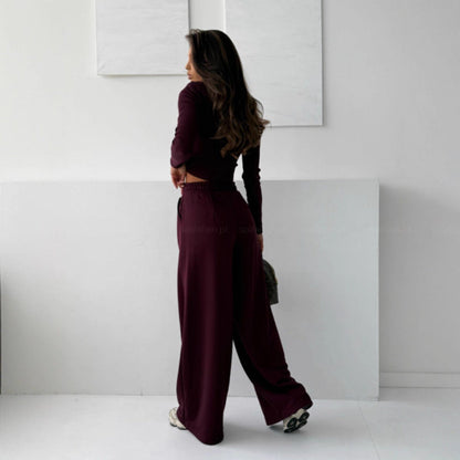 Damen Bequemes Set Cropped Oberteil Weite Jogginghose