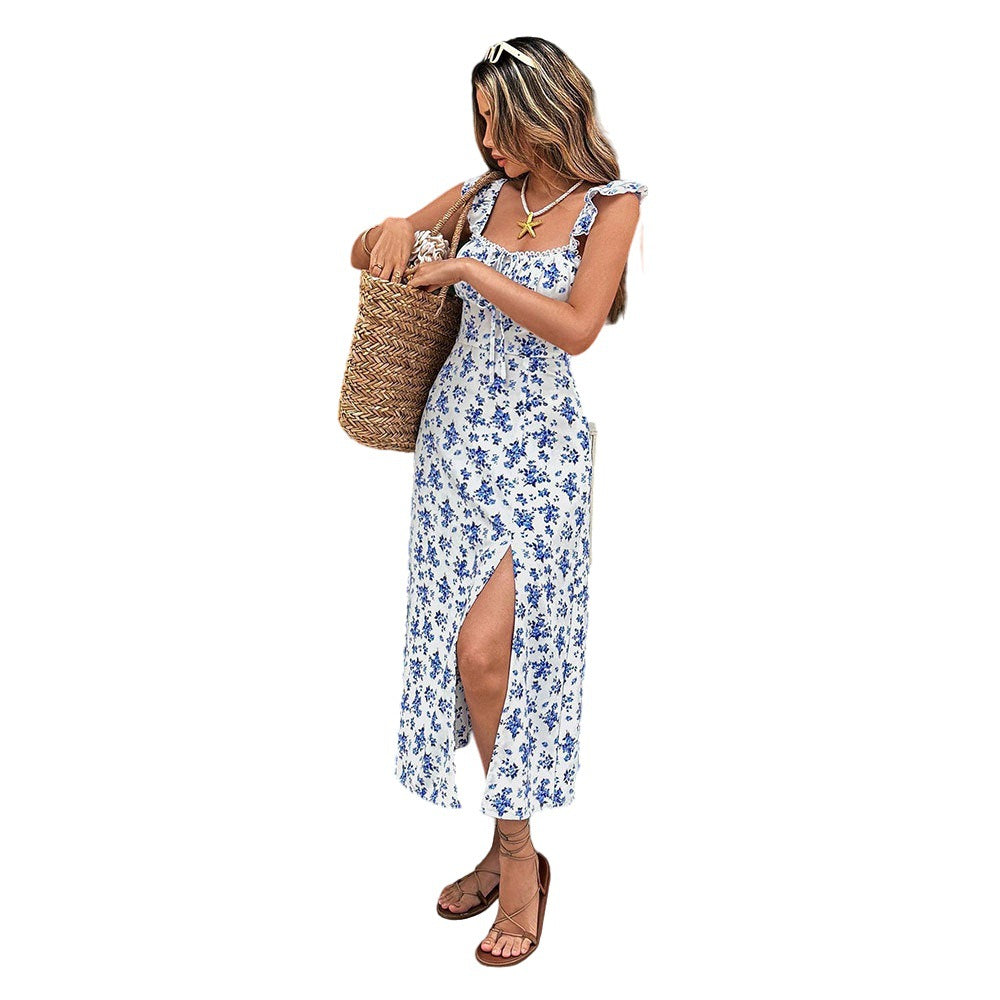 Damen Maxikleid Floralmuster Seitenschlitz