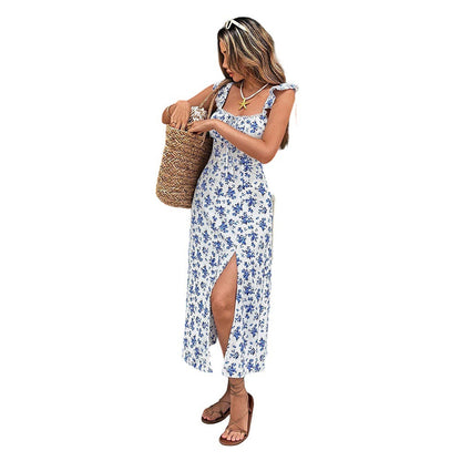 Damen Maxikleid Floralmuster Seitenschlitz