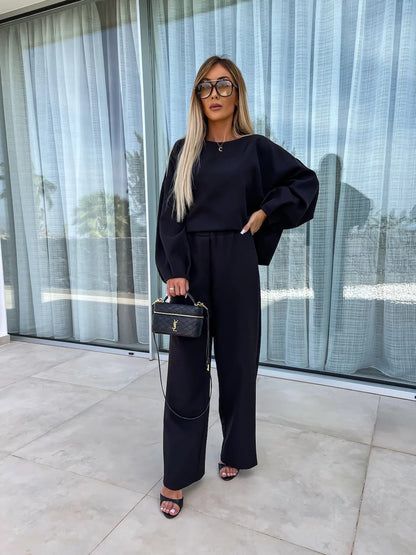 Damen Jumpsuit Weites Bein Voluminöse Ärmel Eveloria
