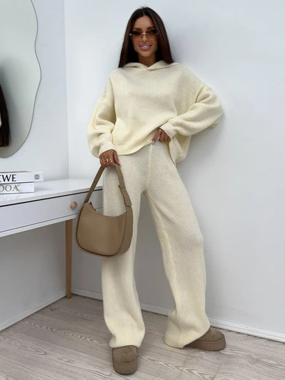 Damen Strick-Loungewear-Set Oversized Pullover Weite Hose