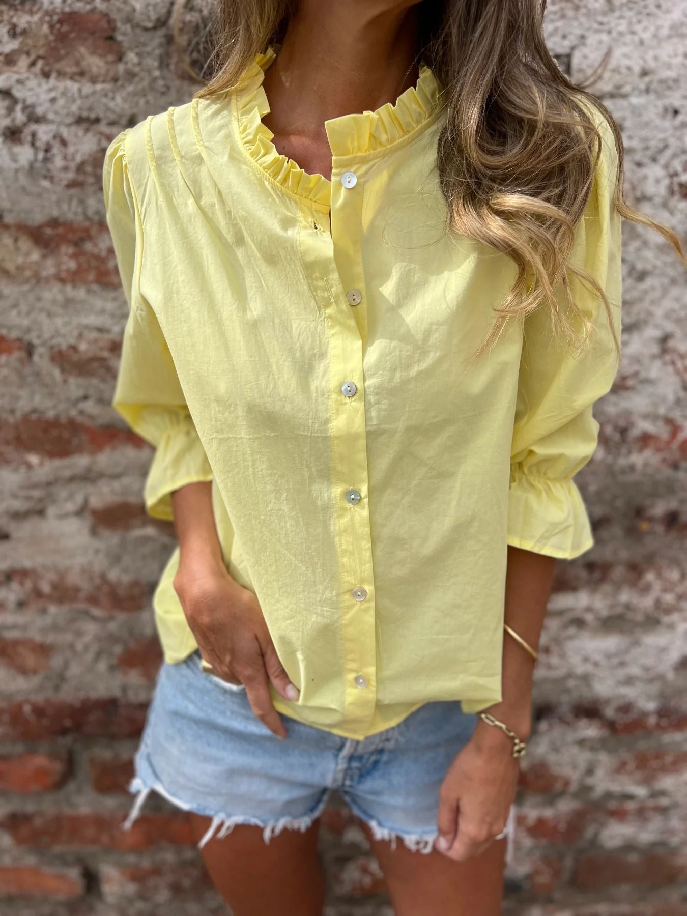 Damen Bluse Puffärmel Dekorativ Eveloria