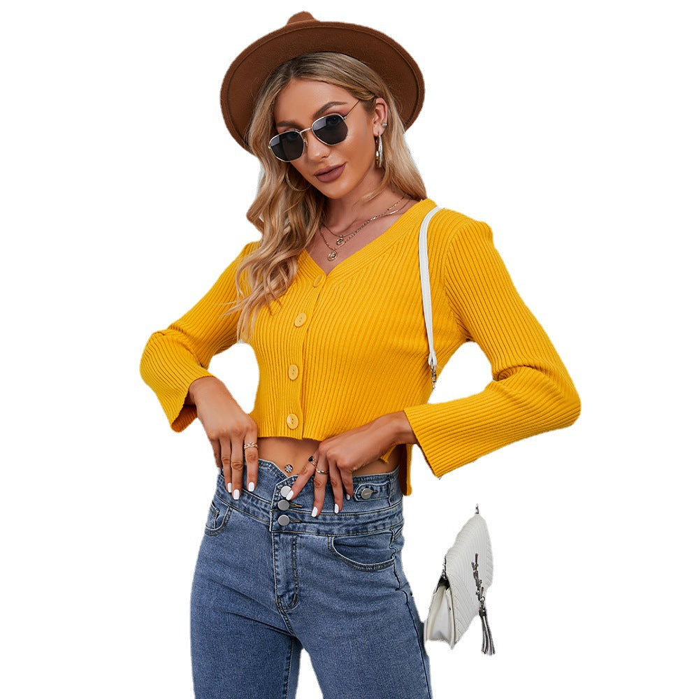Damen Cropped Strickjacke Modern Knopfdetails Eveloria