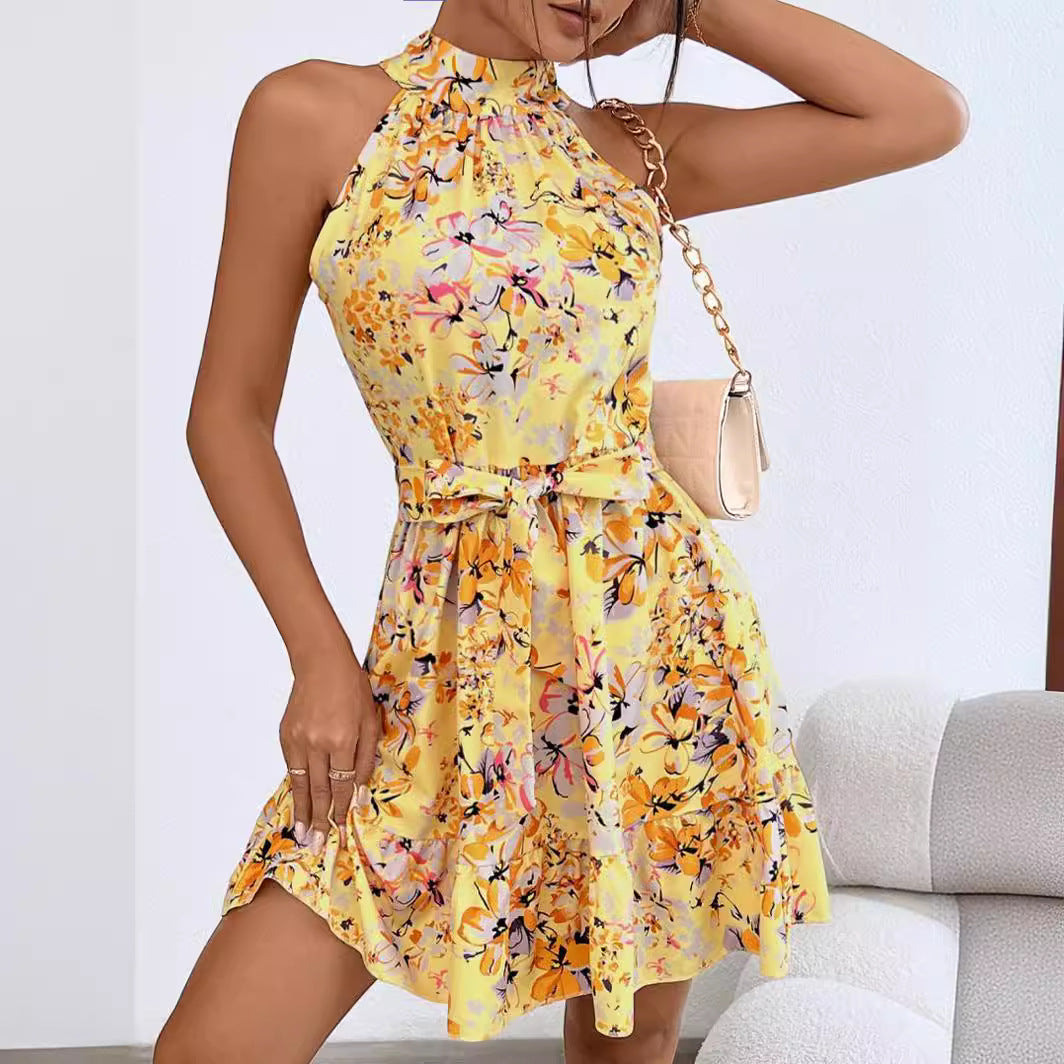 Damen Neckholder-Kleid Florales Design Eveloria
