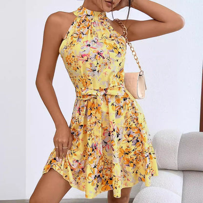 Damen Neckholder-Kleid Florales Design Eveloria