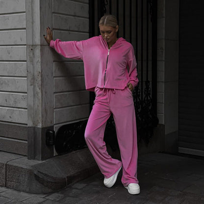 Damen Fleece-Hoodie-Set Weites Design Reißverschluss