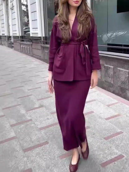 Damen Bleistiftkleid mit Blazerjacke und Taschen Eveloria