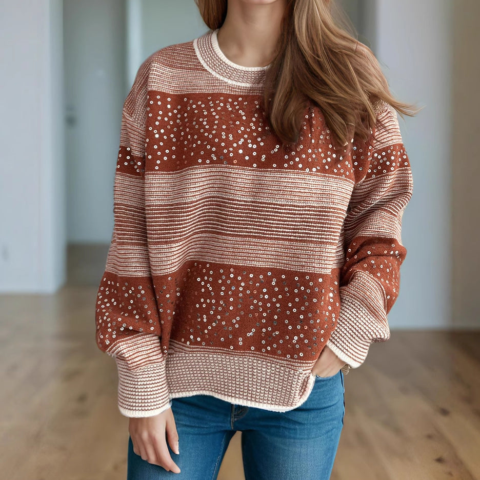Damen Sweatshirt Glitzer Pailletten Applikationen Schwarz - Eveloria