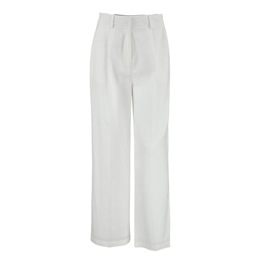 Damen Leinenhose Weit Geschnitten Elastischer Bund Hoch Tailliert