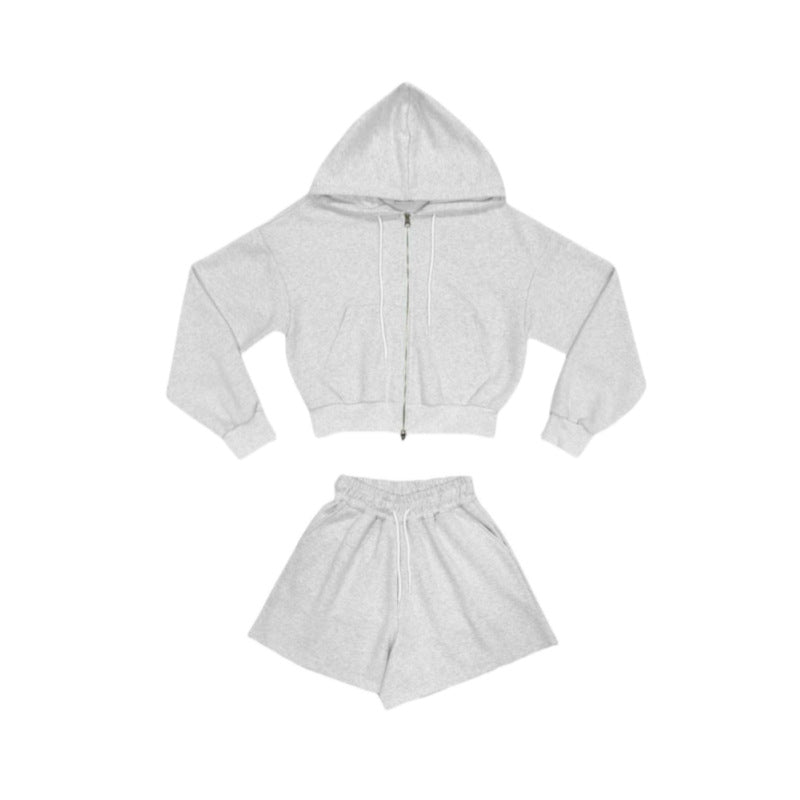 Damen Sportliches Loungewear-Set Kapuzenjacke Shorts Eveloria