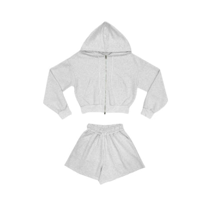 Damen Sportliches Loungewear-Set Kapuzenjacke Shorts Eveloria