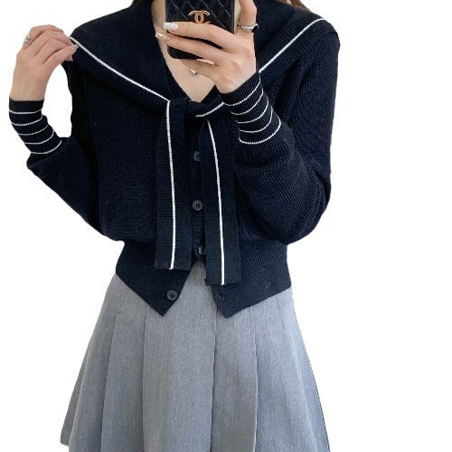 Damen Strickjacke Dekorativer Kragen Knöpfe Grau