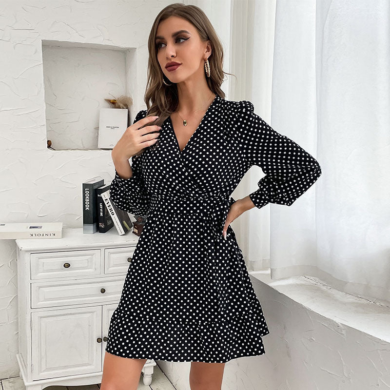 Damen Wickelkleid Rüschendetails Taillengürtel Eveloria