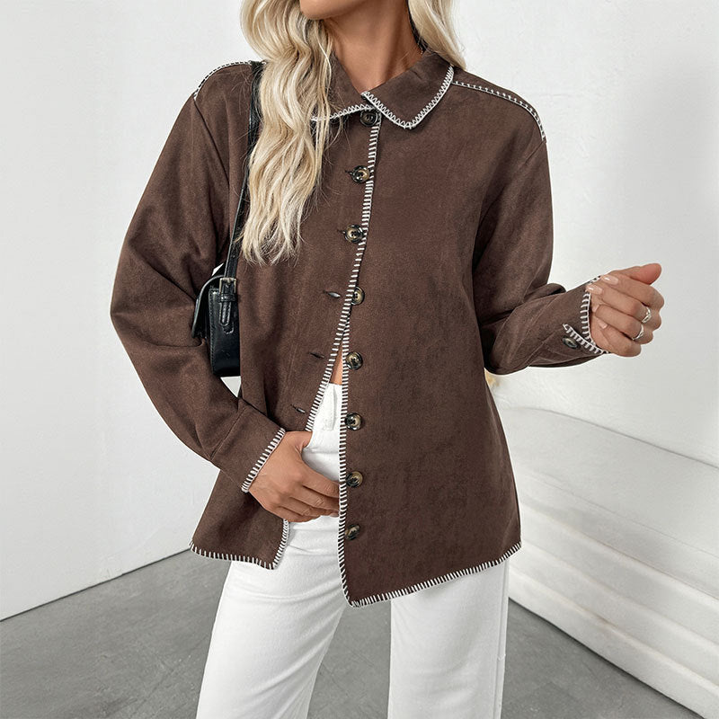 Damen Lässige Jacke Kontrastnähte Eveloria