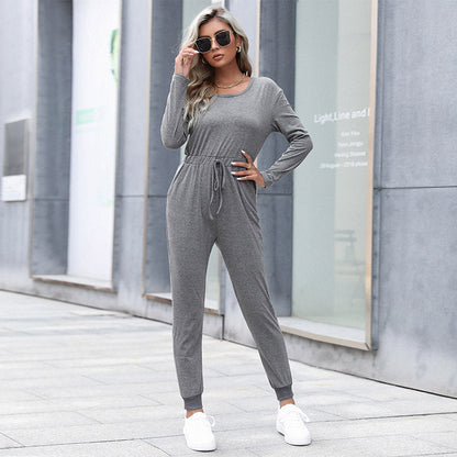 Damen Jumpsuit Elastischer Bund Kordelzug