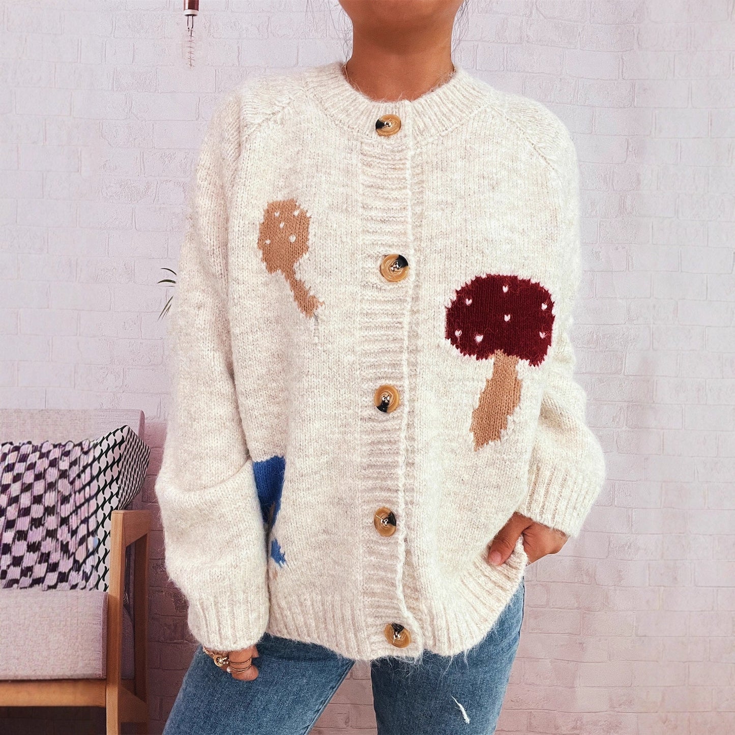 Damen Strickjacke Pilzmuster Eveloria