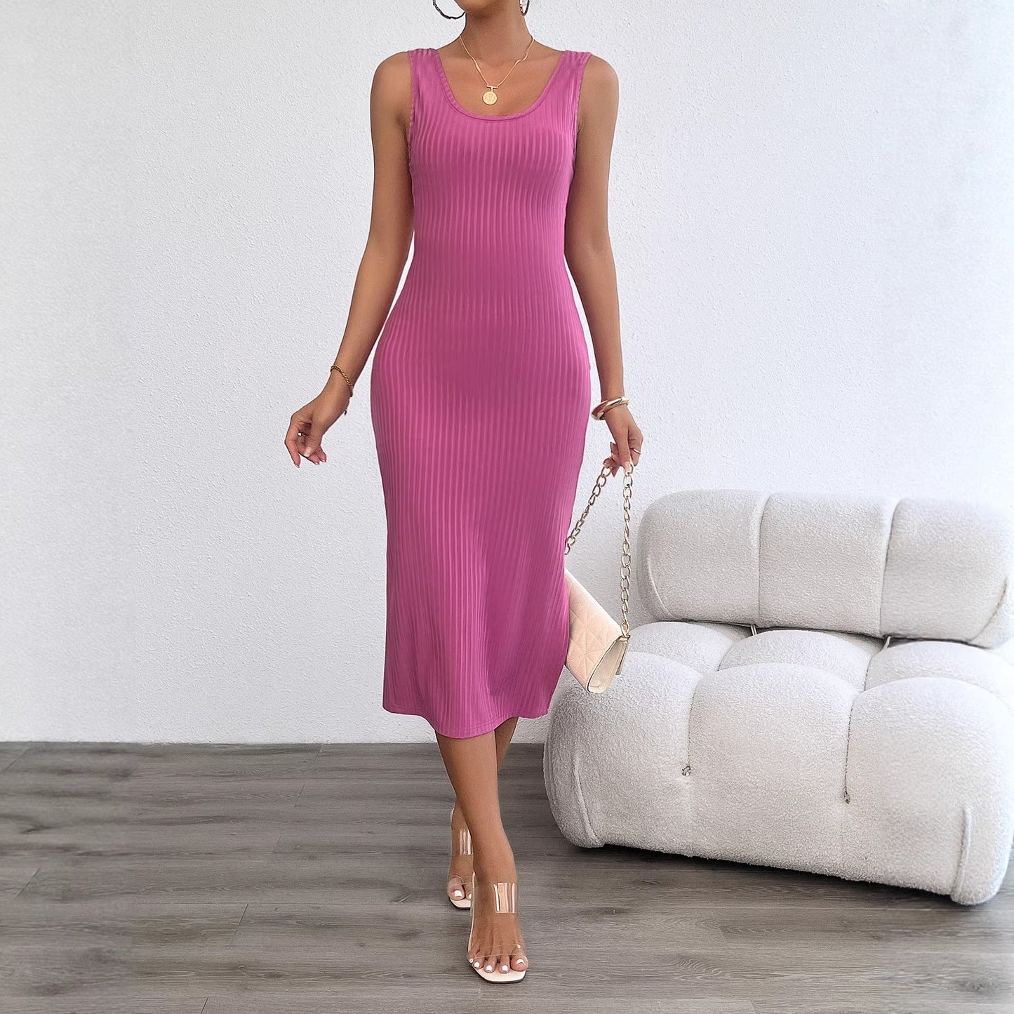 Damen Rippstrick Midikleid Figurbetont Bequem Eveloria