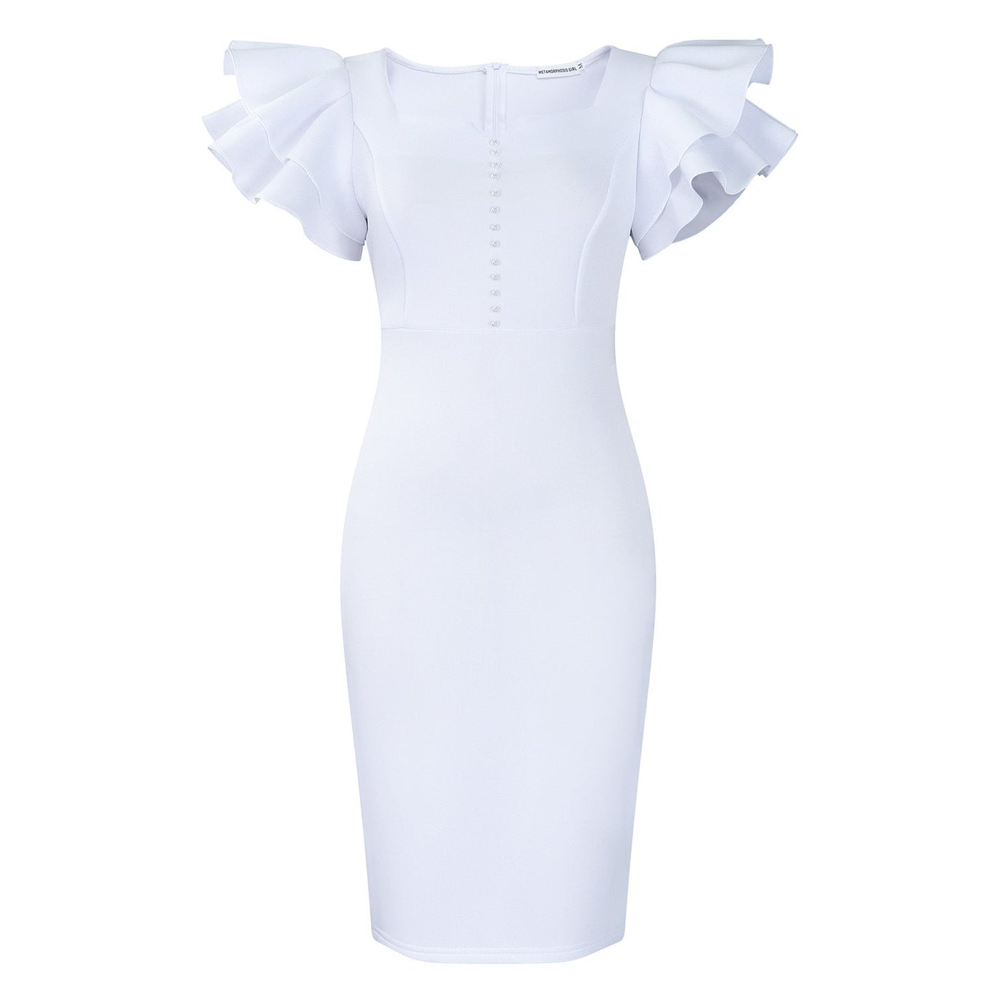 Eveloria Damen Midi-Kleid Voluminöse Rüschen Perlendetails