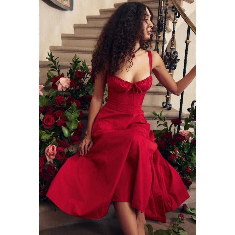 Damen Maxikleid Schulterfrei Rüschendetail Romantisch