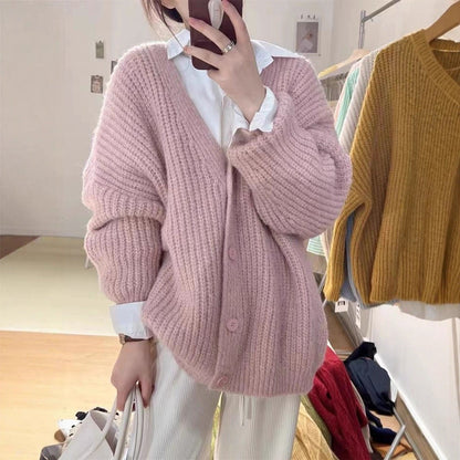Damen Strickcardigan Oversized Kuschelig Grau Eveloria