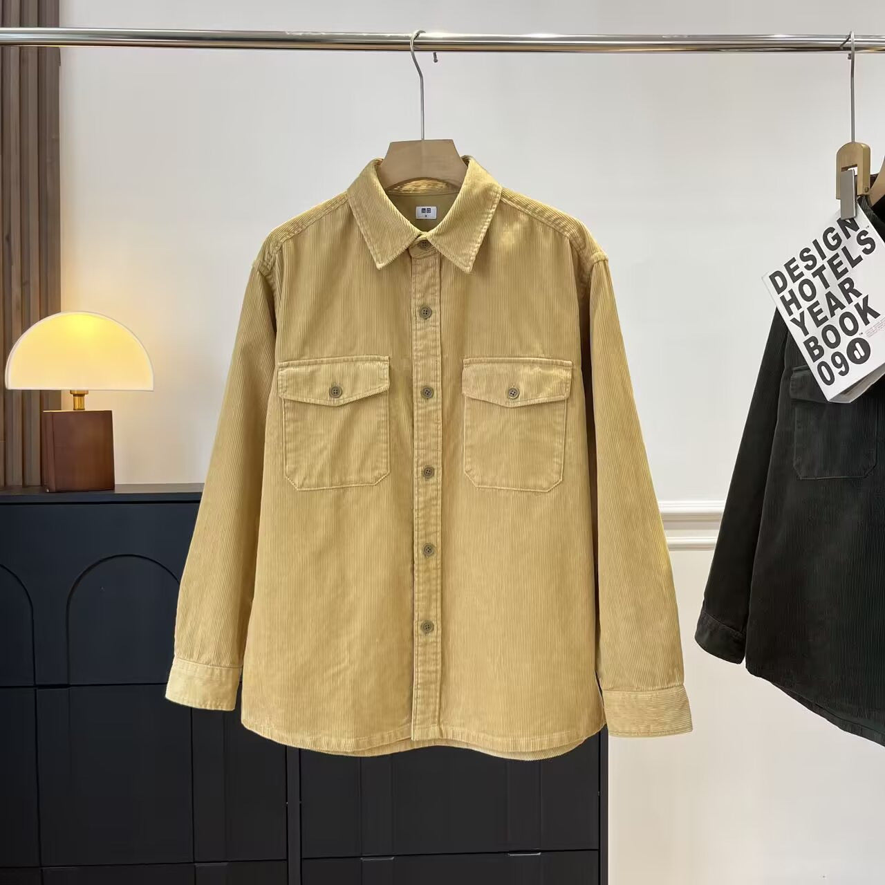 Damen Kordhemdjacke Lässig Brusttaschen Beige