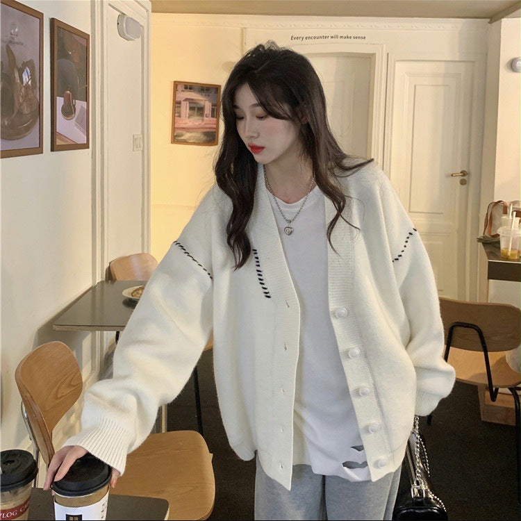 Damen Strickcardigan Weich Groß Knöpfe Beige