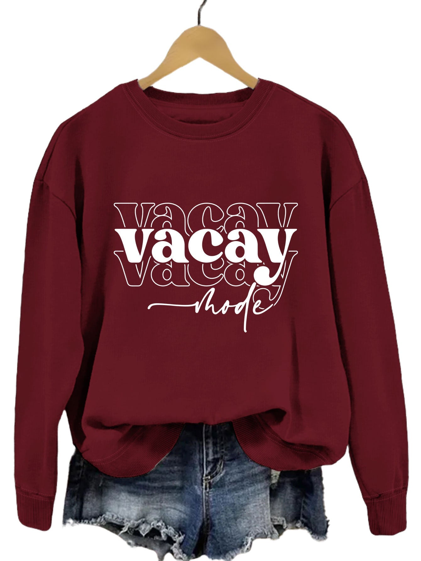 Damen Sweatshirt Lässiger Schriftzug Baumwolle Entspannte Passform