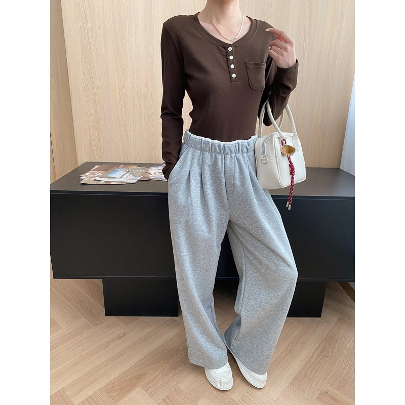 Damen Hose Lässiger Stil Breiter Schnitt Elastisch Eveloria