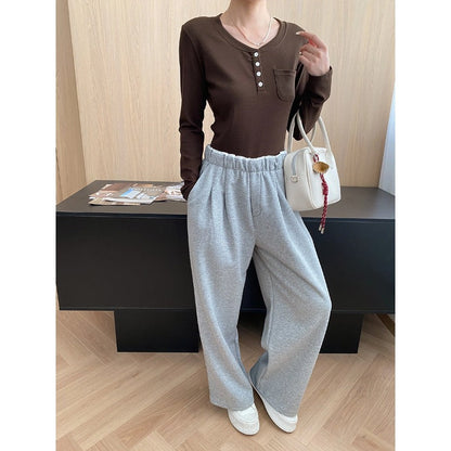 Damen Hose Lässiger Stil Breiter Schnitt Elastisch Eveloria