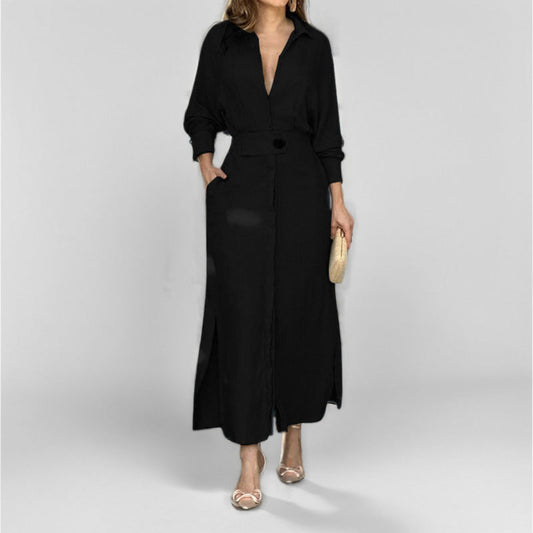 Eveloria Damen Blusenkleid V-Ausschnitt Elegantes Knopfdesign - Eveloria