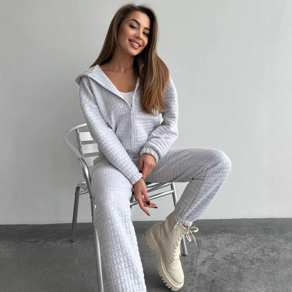 Damen Loungewear-Anzug Strukturiert Elastisch Beige