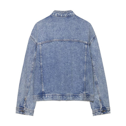 Damen Denimjacke Asymmetrisch Mit Taschen Blau Eveloria