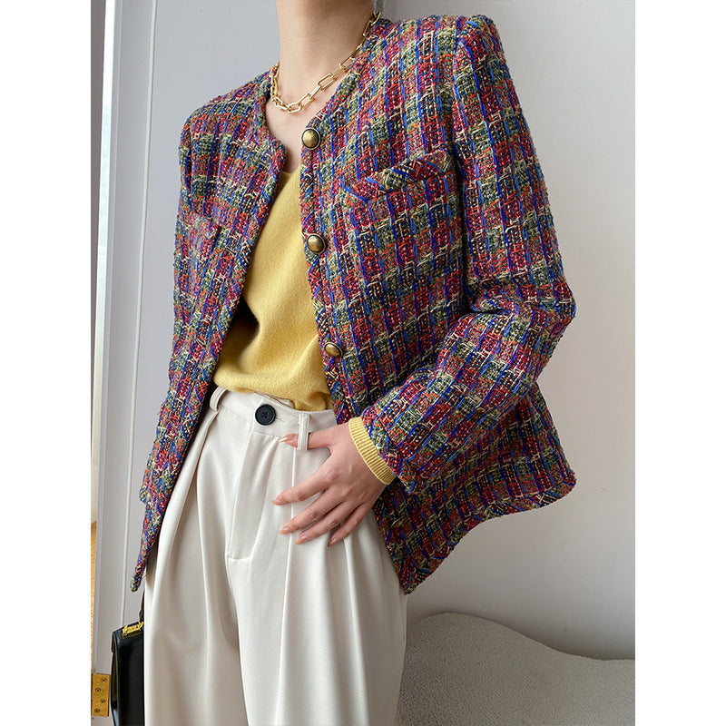Damen Tweedjacke Klassisch Braun mit Knöpfen - Eveloria