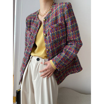 Damen Tweedjacke Klassisch Braun mit Knöpfen - Eveloria