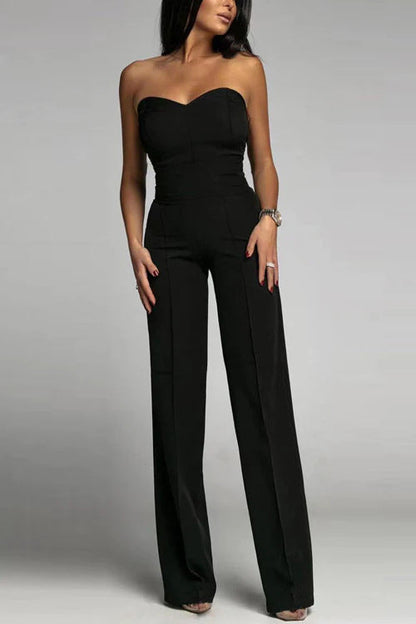 Damen Jumpsuit Schulterfrei Weites Bein Eveloria