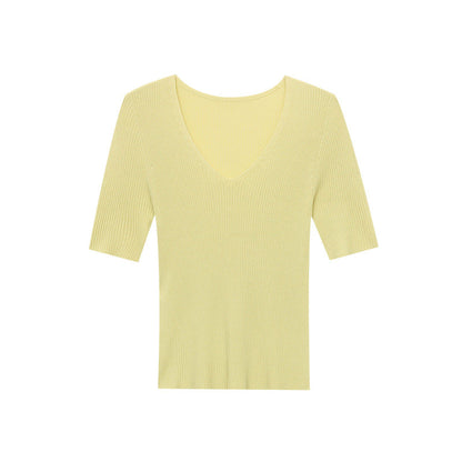 Damen Pullover V-Ausschnitt Rippstrick Fein Eveloria