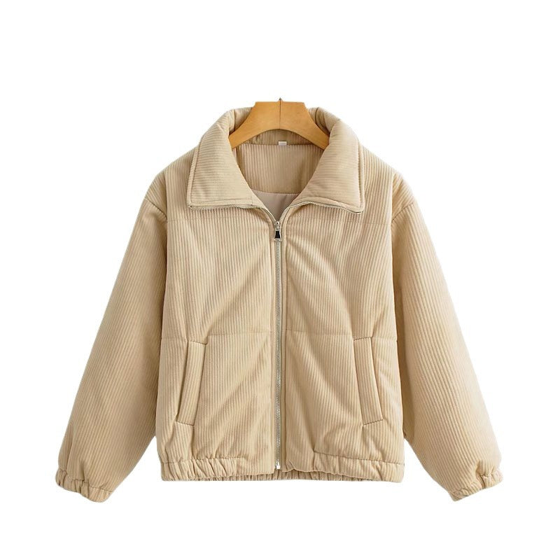 Damen Cordjacke Hochkragen Elastisch Braun
