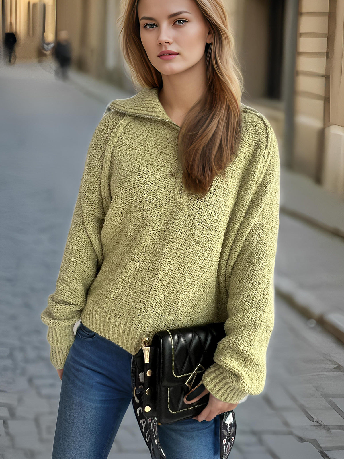 Damen Strickpullover Oversized Ärmel Hochschließend Eveloria