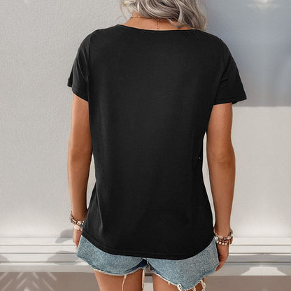Damen T-Shirt Streifen Knopfdetails Weiß/