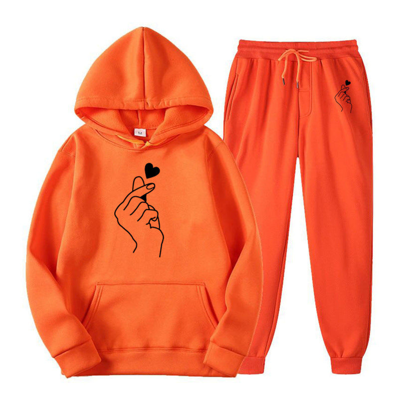Damen Jogginganzug Bequem Herzmotiv Grau Eveloria