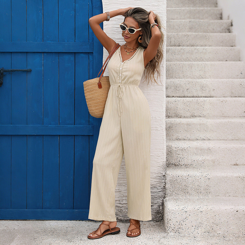 Damen Jumpsuit Elastischer Bund Praktische Taschen Eveloria