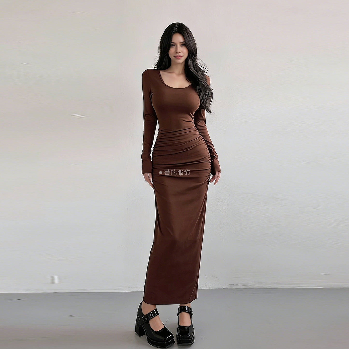 Damen Langarmkleid Eveloria Elegant Figurbetont