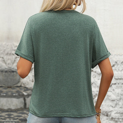 Damen Kurzarmshirt Knopfleiste Brusttasche Blau Eveloria