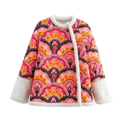 Damen Steppjacke Floralmuster Kuschelinnenfutter Eveloria