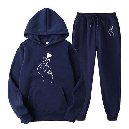 Damen Jogginganzug Bequem Herzmotiv Grau Eveloria