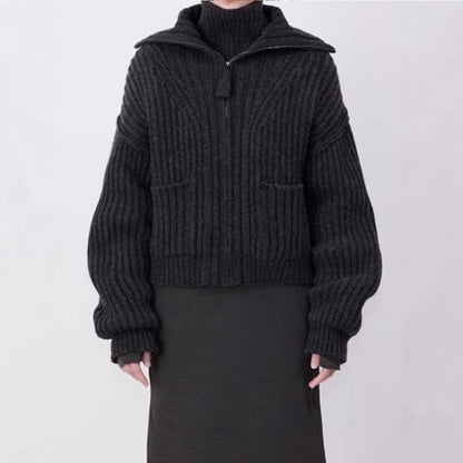 Damen Grobstrickpullover Hochkragen Praktische Taschen Eveloria - Eveloria
