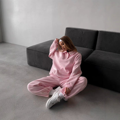 Damen Loungewear-Set Weite Hosen Modischer Kragen